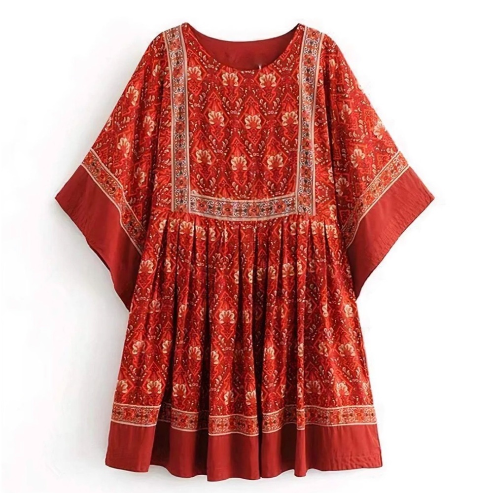 Boho Floral Print Tunic Mini Dress - Picture 4 of 12